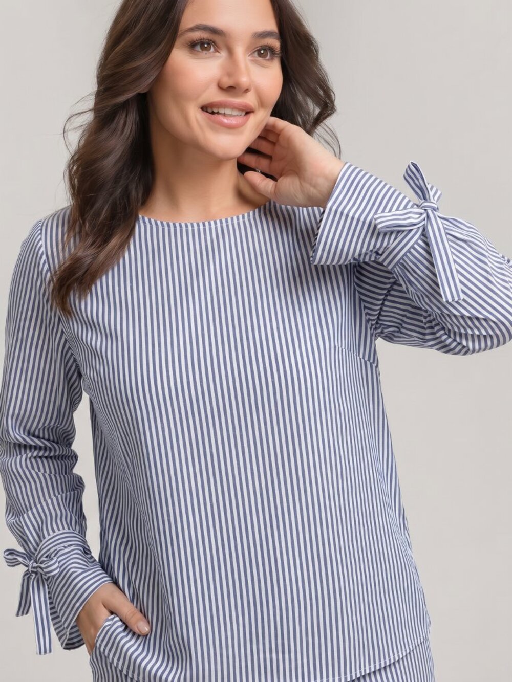 J.O.A. Los Angeles Striped Tie Bell Sleeve Top